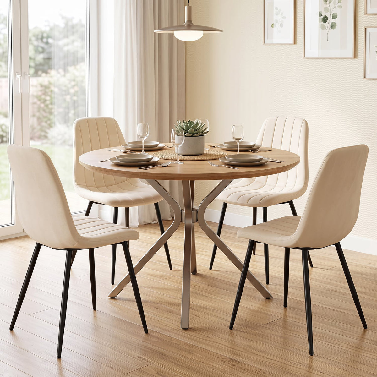 Upholstered Fabric Dining Chairs Set of 4 with Sturdy Metal Legs and Curved Backrest-Beige-Dining Chairs-DECOROLALA