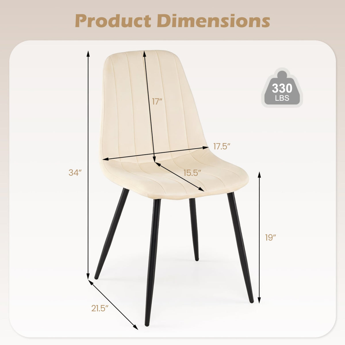 Upholstered Fabric Dining Chairs Set of 4 with Sturdy Metal Legs and Curved Backrest-Beige-Dining Chairs-DECOROLALA