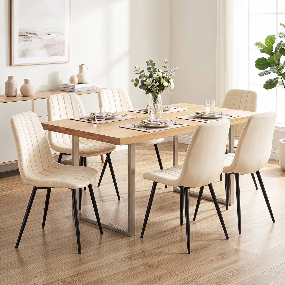 Upholstered Fabric Dining Chairs Set of 4 with Sturdy Metal Legs and Curved Backrest-Beige-Dining Chairs-DECOROLALA