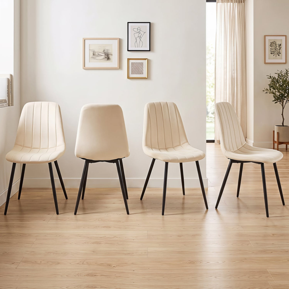 Upholstered Fabric Dining Chairs Set of 4 with Sturdy Metal Legs and Curved Backrest-Beige-Dining Chairs-DECOROLALA