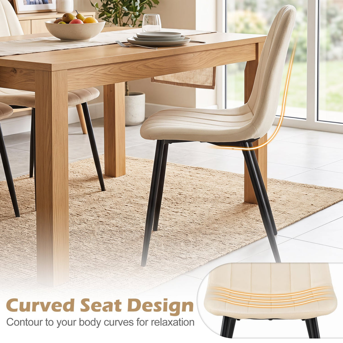 Upholstered Fabric Dining Chairs Set of 4 with Sturdy Metal Legs and Curved Backrest-Beige-Dining Chairs-DECOROLALA