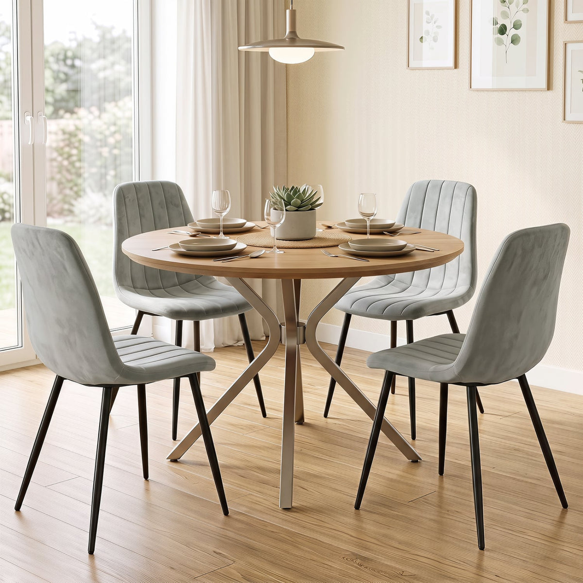 Upholstered Fabric Dining Chairs Set of 4 with Sturdy Metal Legs and Curved Backrest-Gray-Dining Chairs-DECOROLALA