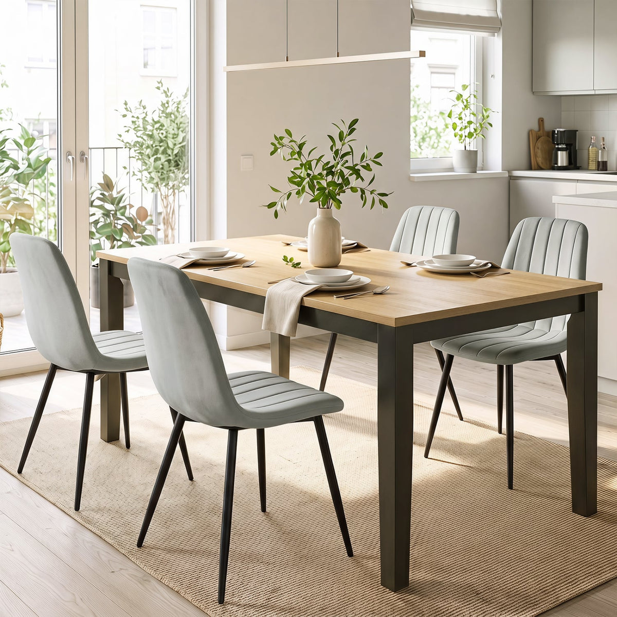 Upholstered Fabric Dining Chairs Set of 4 with Sturdy Metal Legs and Curved Backrest-Gray-Dining Chairs-DECOROLALA
