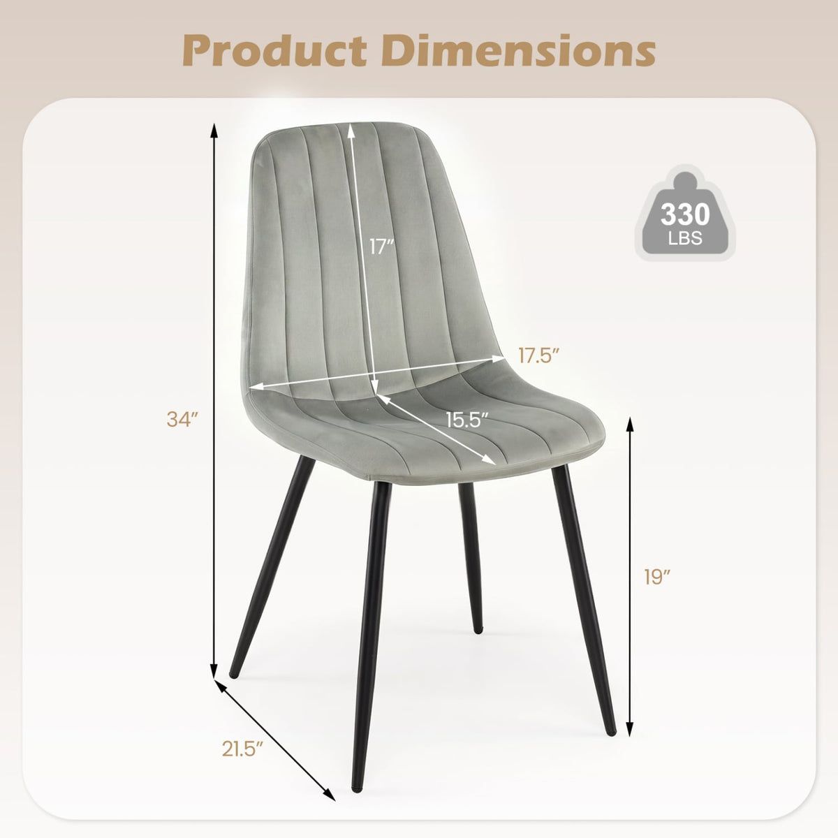 Upholstered Fabric Dining Chairs Set of 4 with Sturdy Metal Legs and Curved Backrest-Gray-Dining Chairs-DECOROLALA