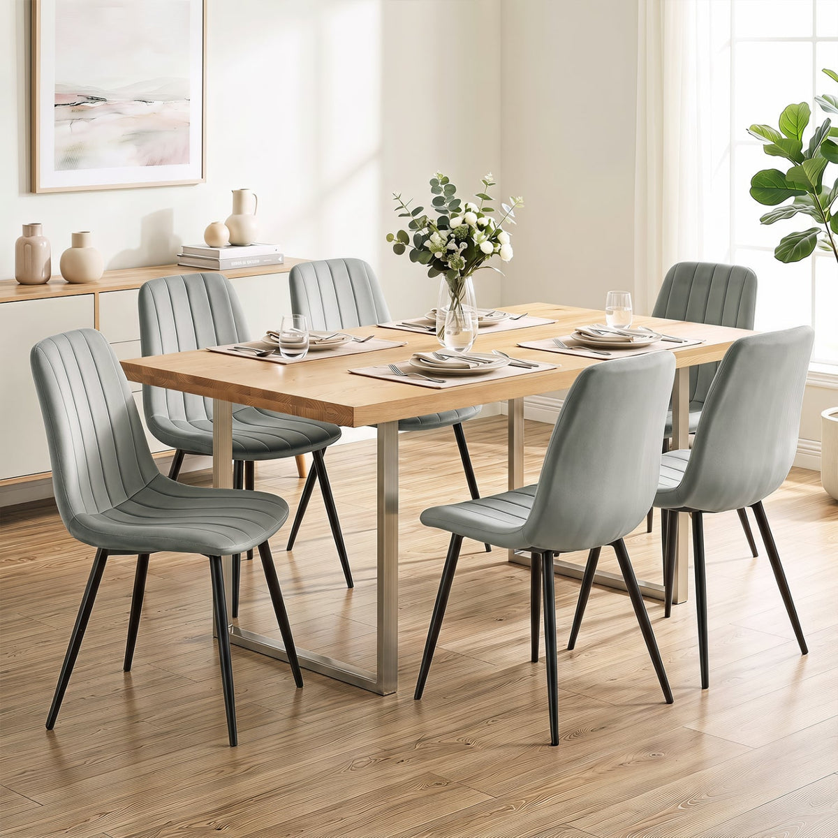 Upholstered Fabric Dining Chairs Set of 4 with Sturdy Metal Legs and Curved Backrest-Gray-Dining Chairs-DECOROLALA