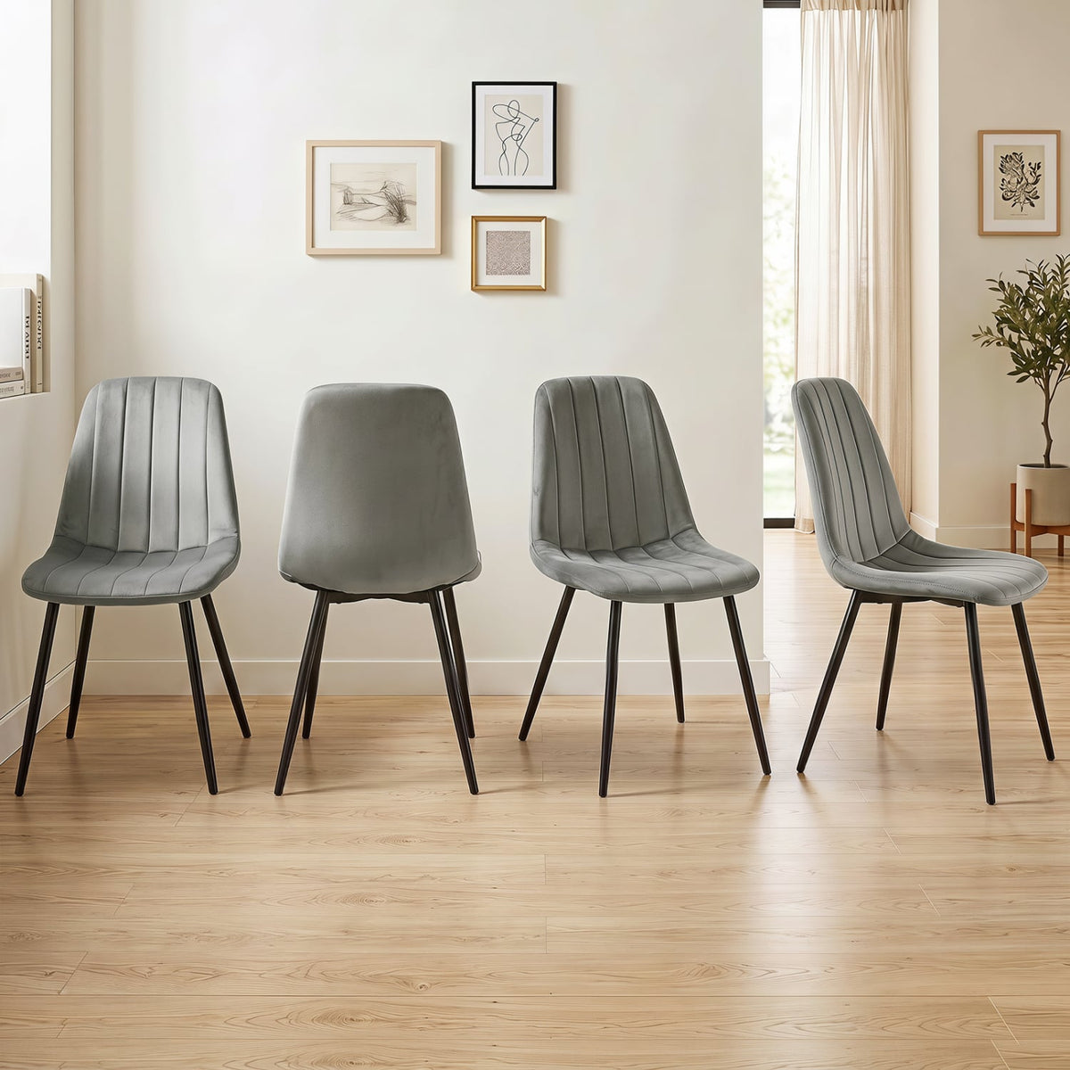 Upholstered Fabric Dining Chairs Set of 4 with Sturdy Metal Legs and Curved Backrest-Gray-Dining Chairs-DECOROLALA