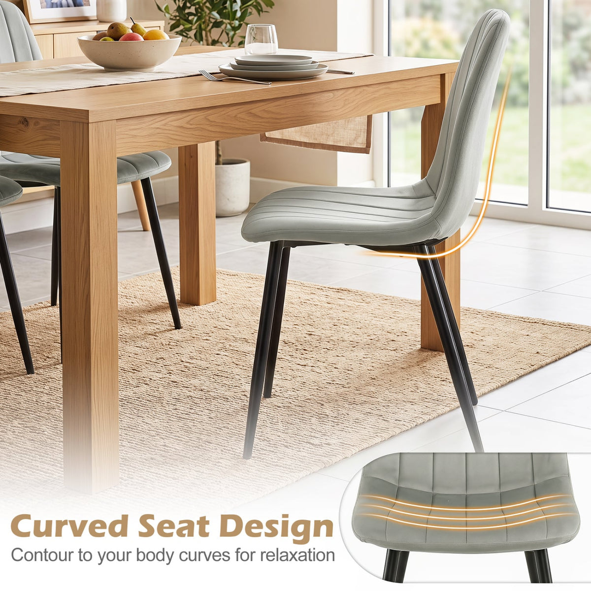 Upholstered Fabric Dining Chairs Set of 4 with Sturdy Metal Legs and Curved Backrest-Gray-Dining Chairs-DECOROLALA