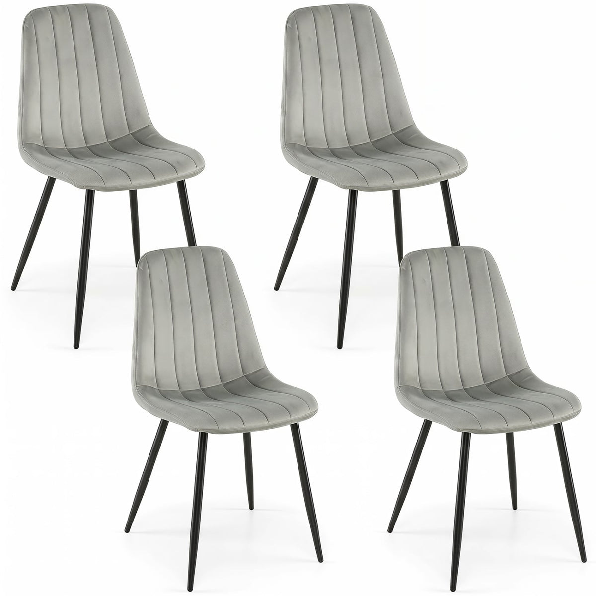 Upholstered Fabric Dining Chairs Set of 4 with Sturdy Metal Legs and Curved Backrest-Gray-Dining Chairs-DECOROLALA