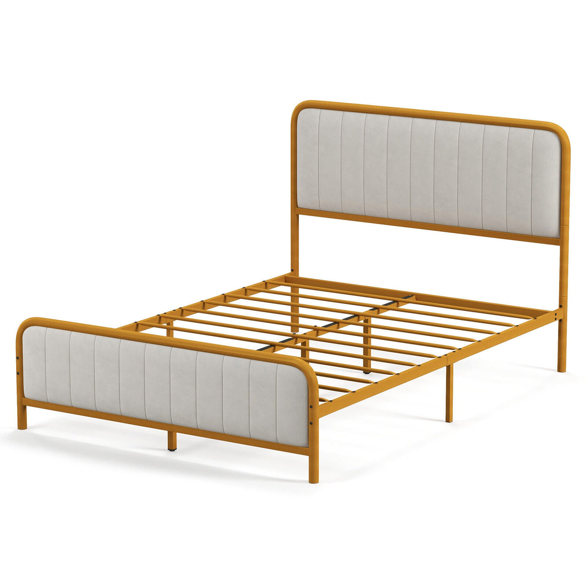 Upholstered Gold Platform Bed Frame with Velvet Headboard-Full Size-Simple Bed Frame-DECOROLALA
