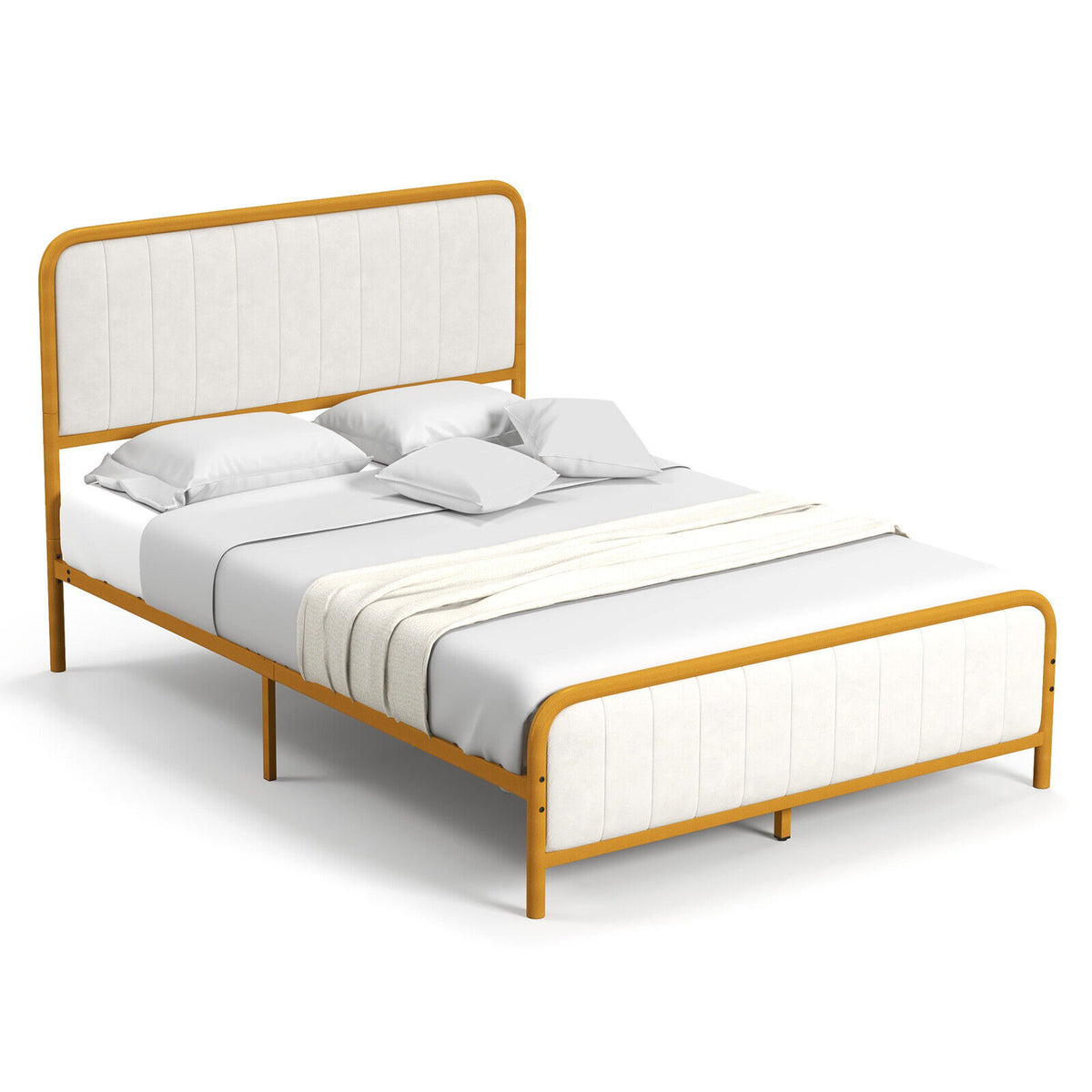 Upholstered Gold Platform Bed Frame with Velvet Headboard-Full Size-Simple Bed Frame-DECOROLALA