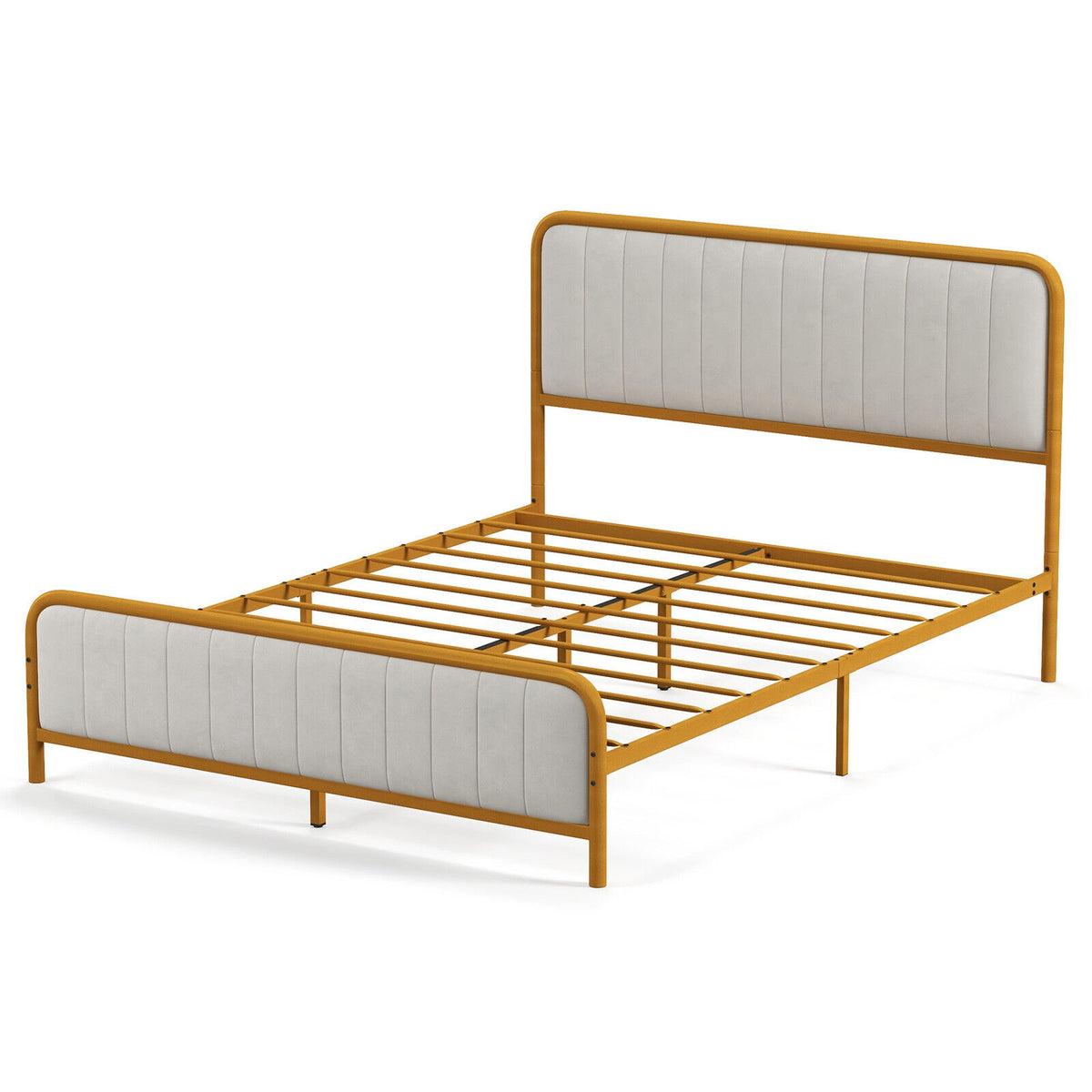Upholstered Gold Platform Bed Frame with Velvet Headboard-Queen Size-Simple Bed Frame-DECOROLALA