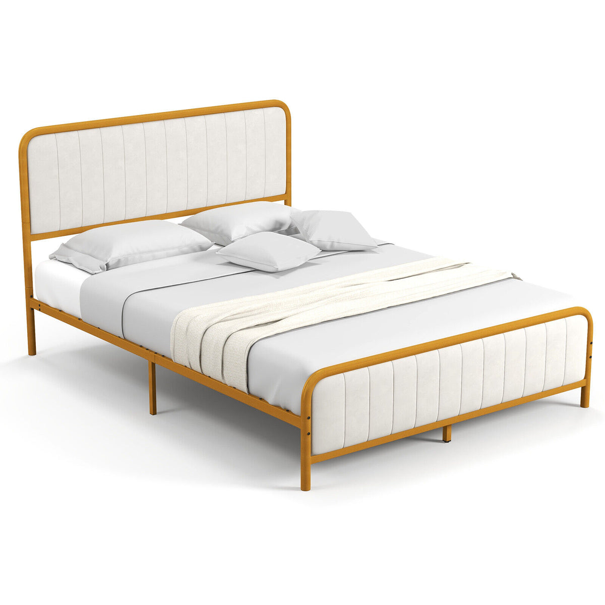Upholstered Gold Platform Bed Frame with Velvet Headboard-Queen Size-Simple Bed Frame-DECOROLALA