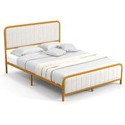 Upholstered Gold Platform Bed Frame with Velvet Headboard-Queen Size-Simple Bed Frame-DECOROLALA