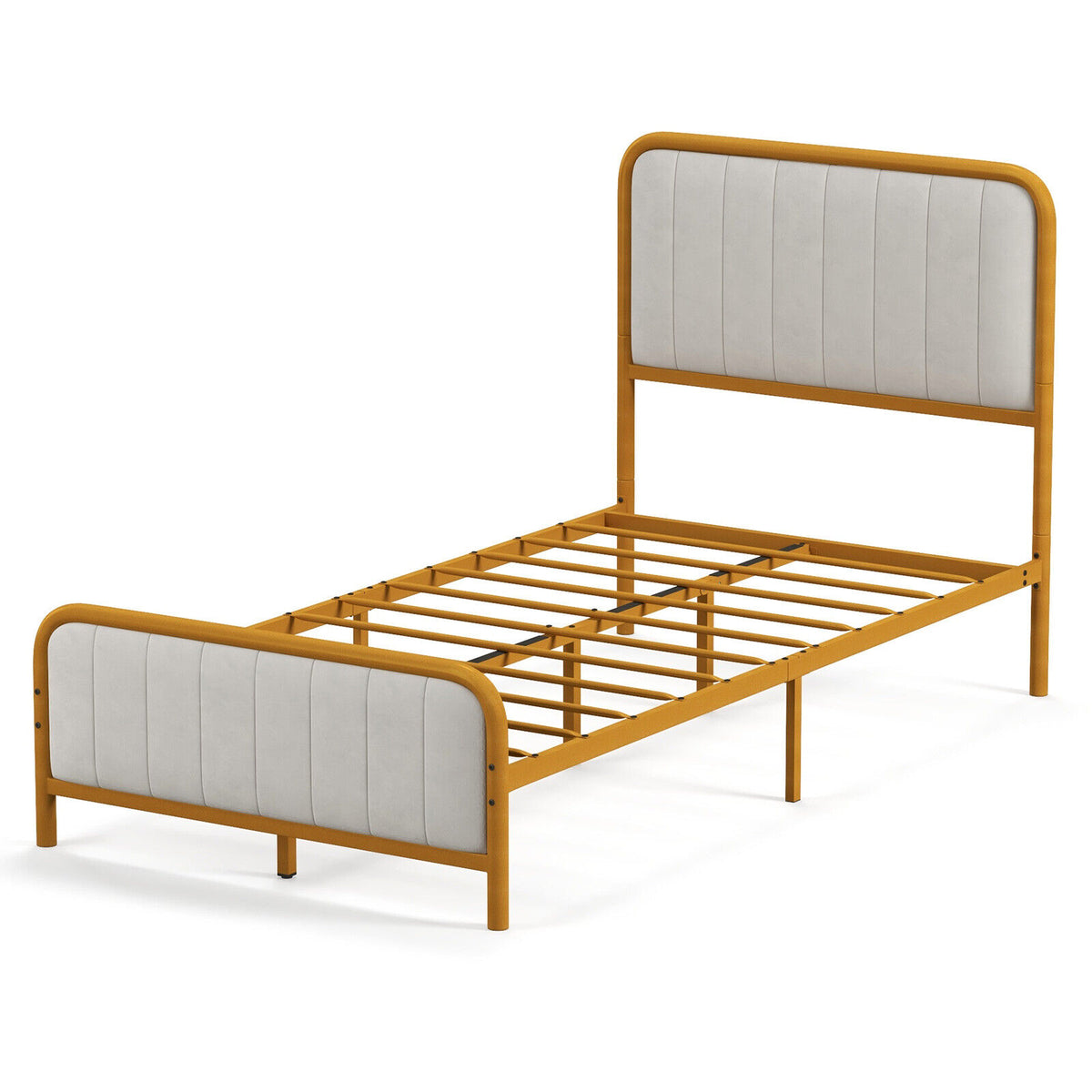 Upholstered Gold Platform Bed Frame with Velvet Headboard-Twin Size-Simple Bed Frame-DECOROLALA