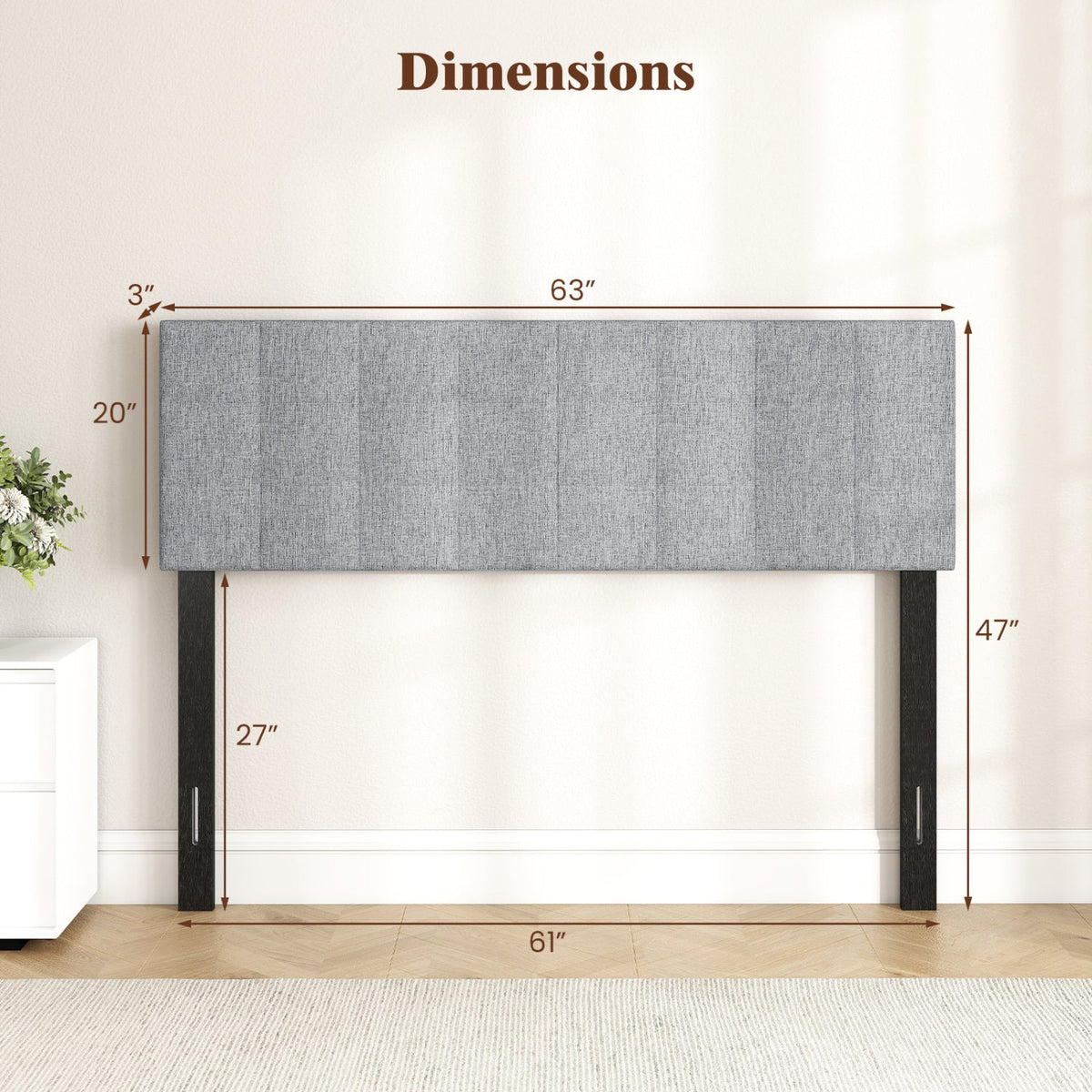 Upholstered Headboard - Queen/Full Size Grid Quilted Linen Fabric-Headboards-DECOROLALA