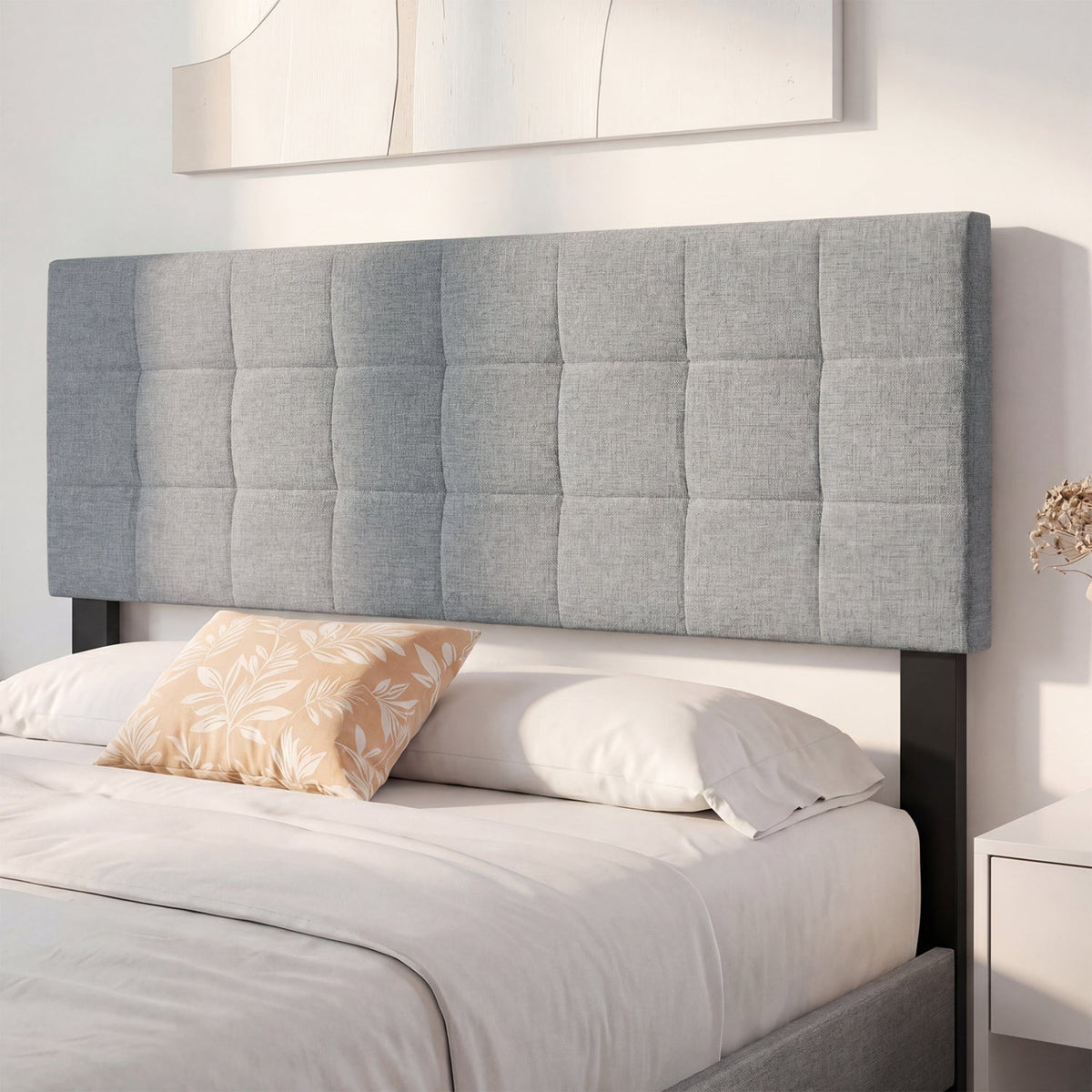 Upholstered Headboard - Queen/Full Size Grid Quilted Linen Fabric-Headboards-DECOROLALA