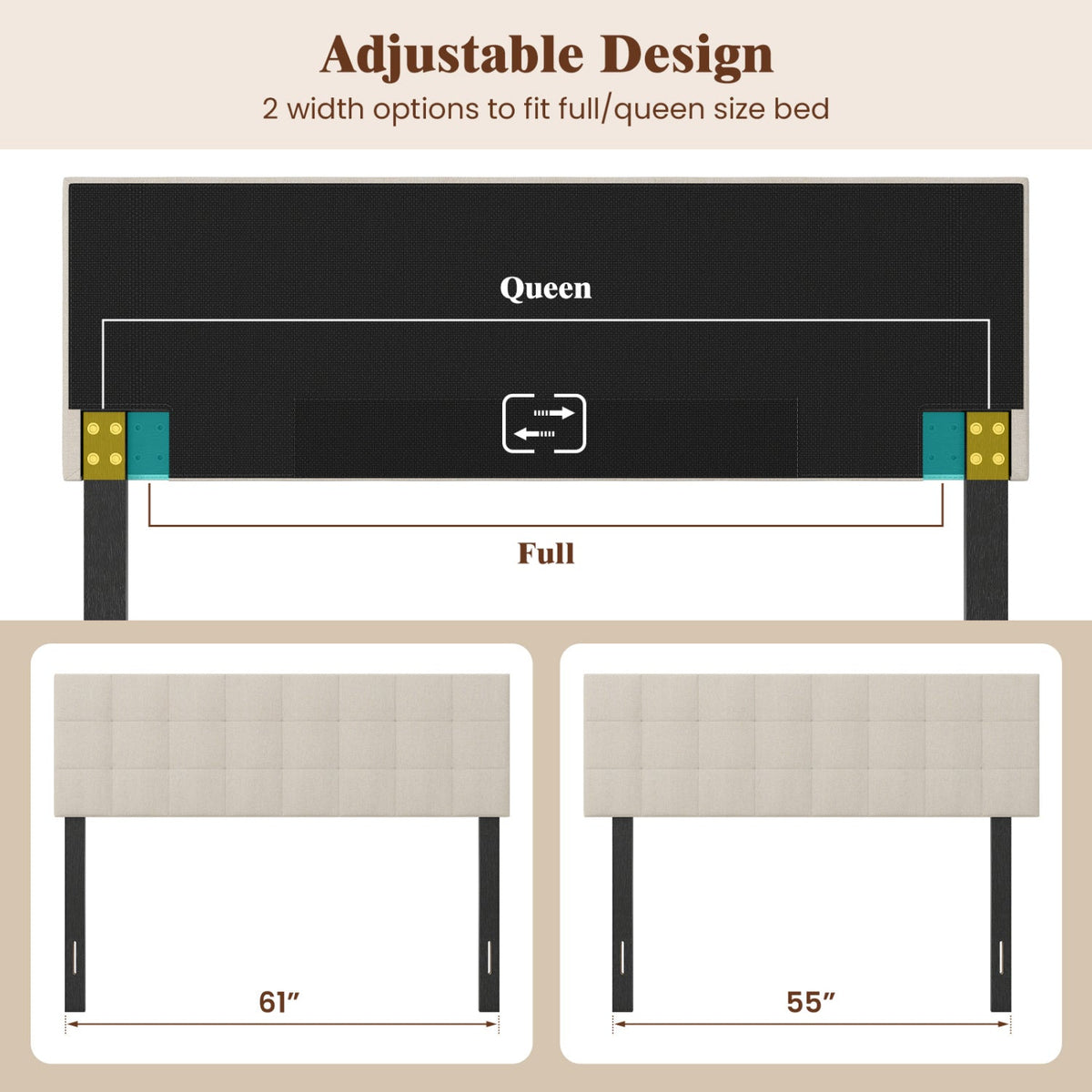 Upholstered Headboard - Queen/Full Size Grid Quilted Linen Fabric-Headboards-DECOROLALA