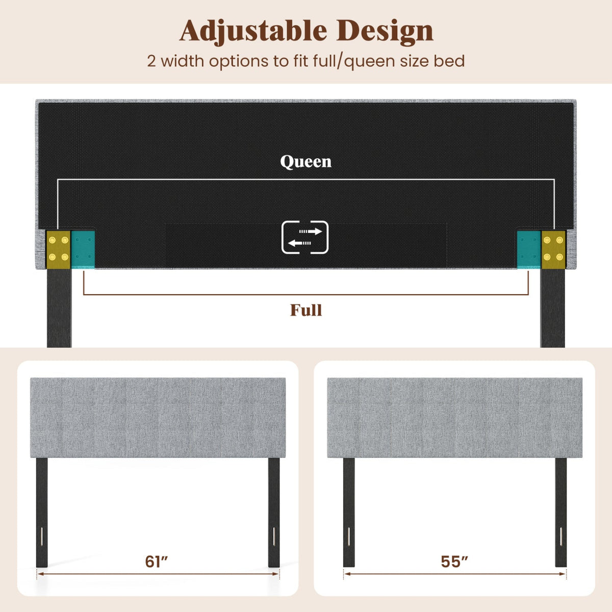 Upholstered Headboard - Queen/Full Size Grid Quilted Linen Fabric-Headboards-DECOROLALA