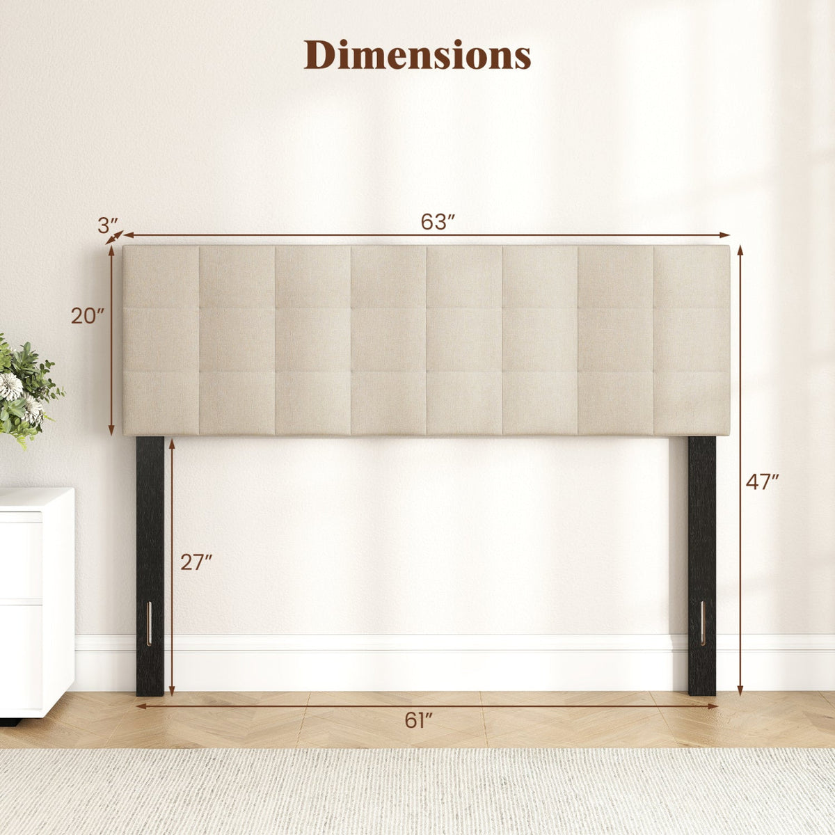 Upholstered Headboard - Queen/Full Size Grid Quilted Linen Fabric-Headboards-DECOROLALA