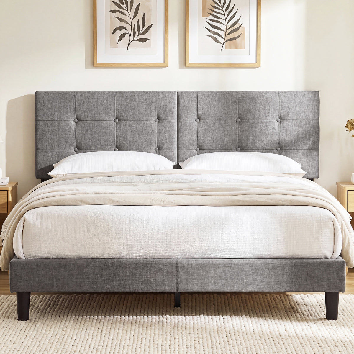 Upholstered Headboard with Adjustable Width for Full/Queen Size Beds-Dark Gray-Headboards-DECOROLALA