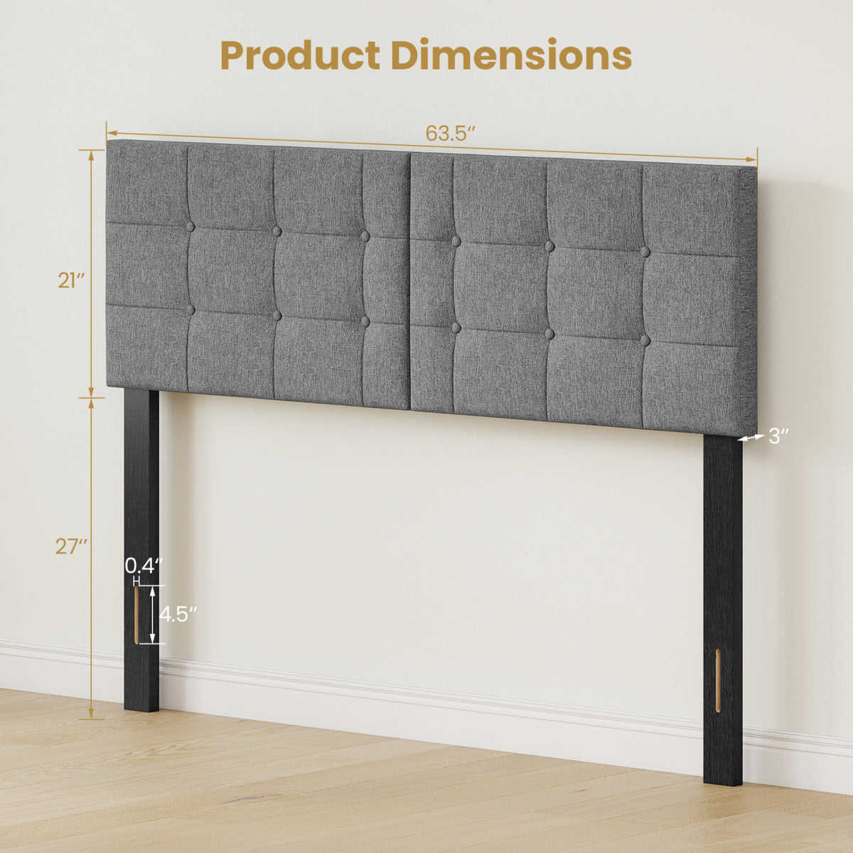 Upholstered Headboard with Adjustable Width for Full/Queen Size Beds-Dark Gray-Headboards-DECOROLALA