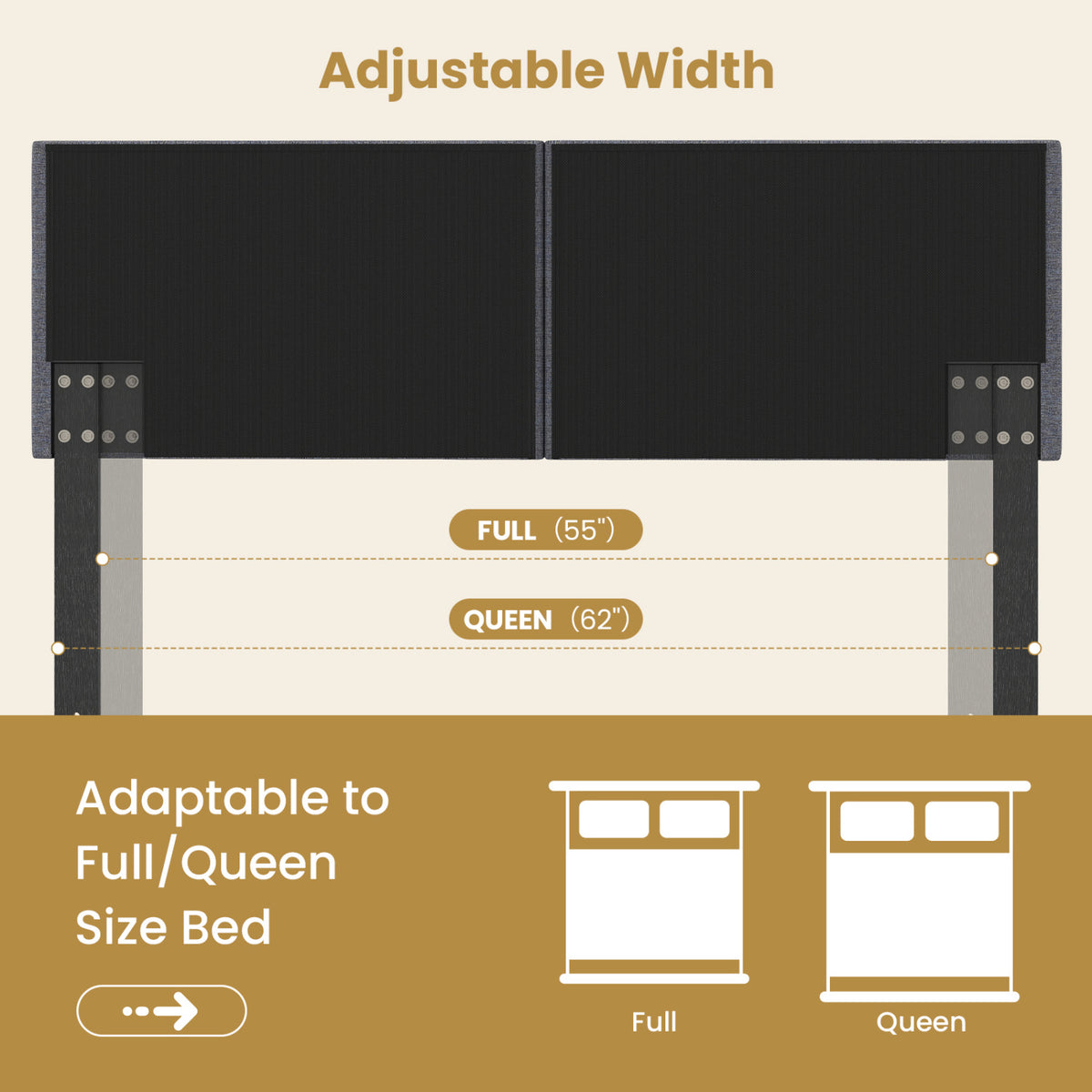 Upholstered Headboard with Adjustable Width for Full/Queen Size Beds-Dark Gray-Headboards-DECOROLALA