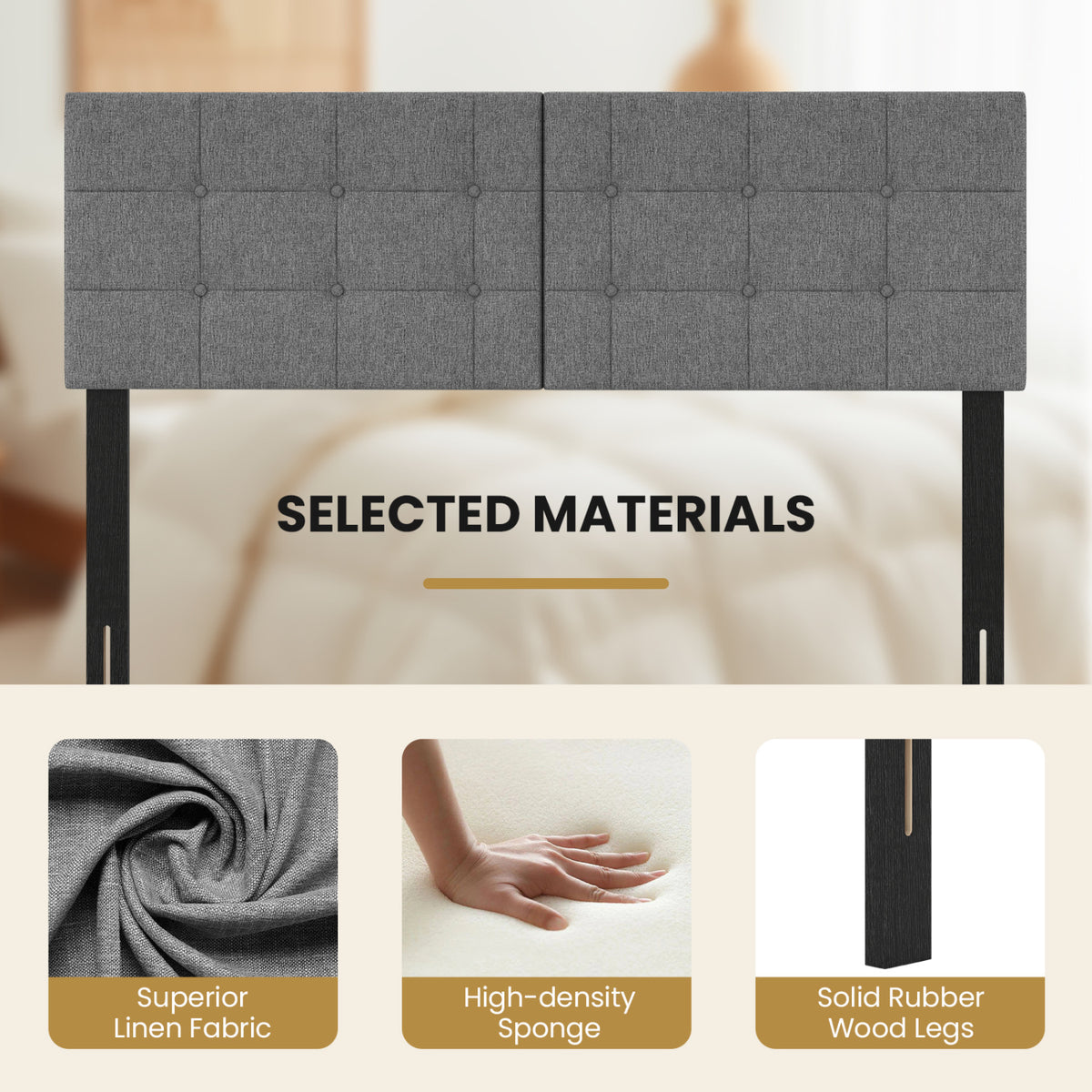 Upholstered Headboard with Adjustable Width for Full/Queen Size Beds-Dark Gray-Headboards-DECOROLALA