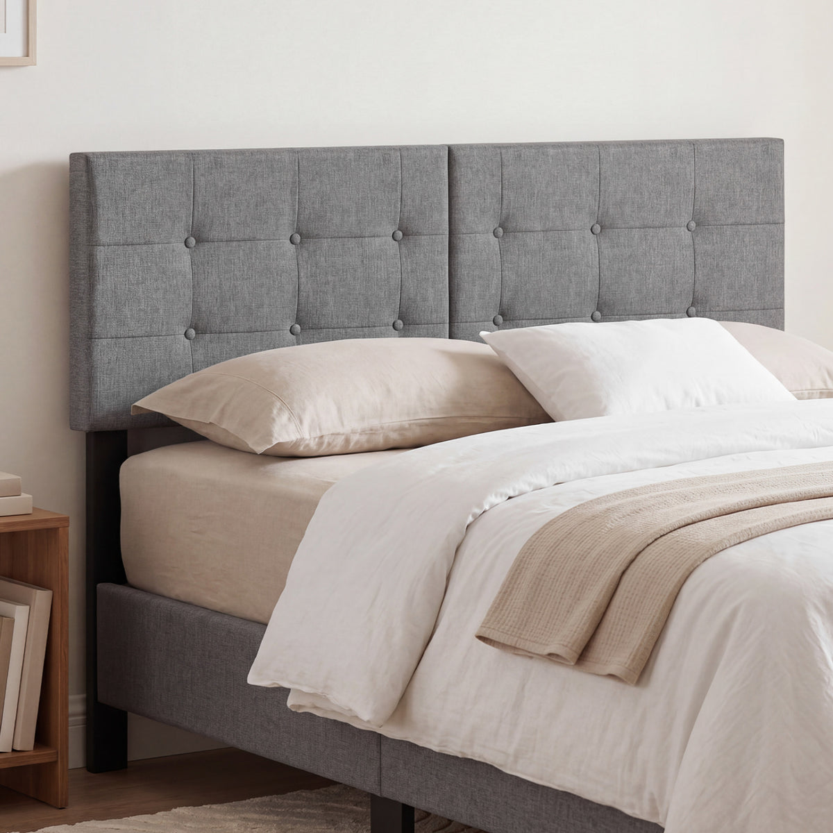 Upholstered Headboard with Adjustable Width for Full/Queen Size Beds-Dark Gray-Headboards-DECOROLALA