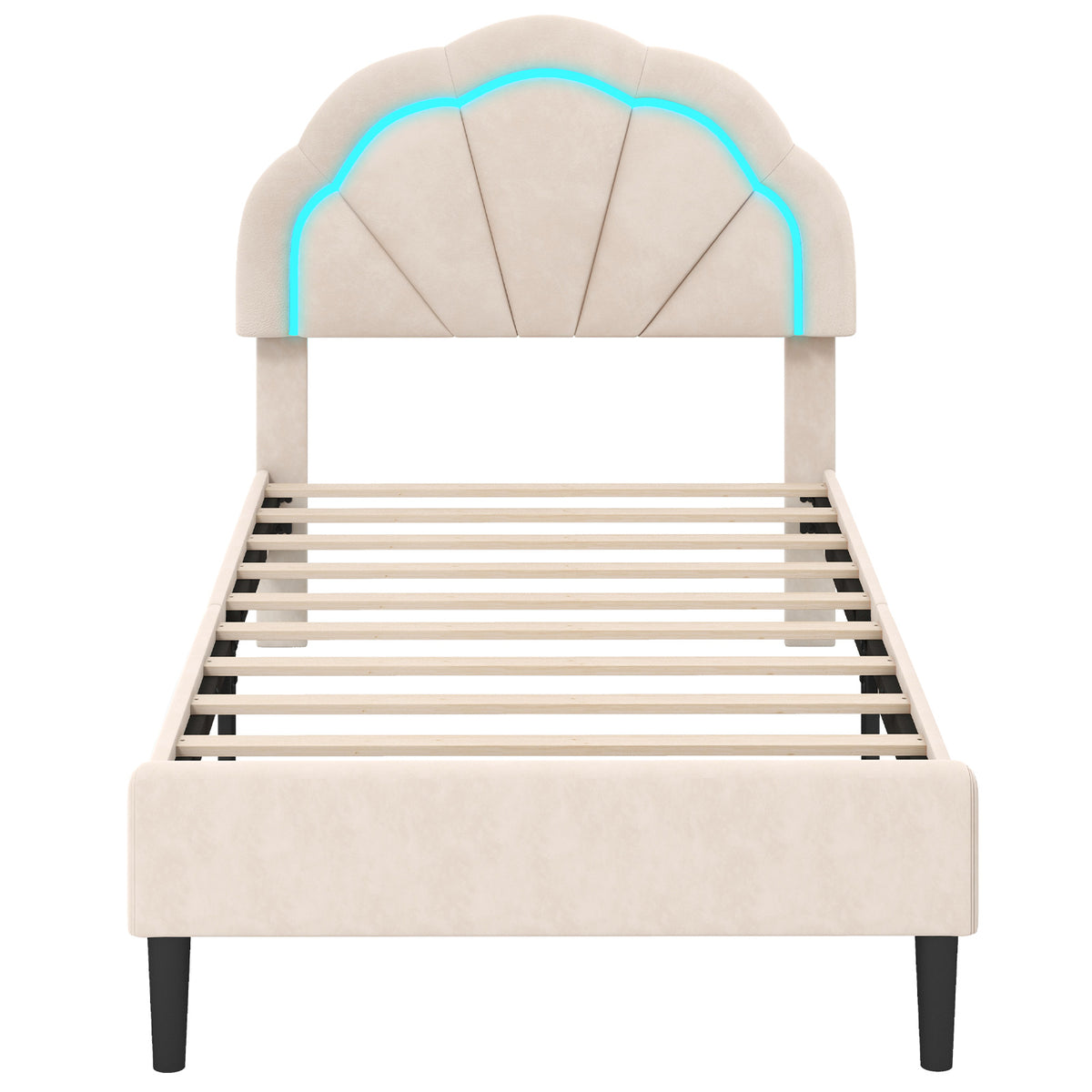 Upholstered LED Bed Frame with Adjustable Flower Headboard and Metal Support Feet-Trundle Bed Frame-DECOROLALA