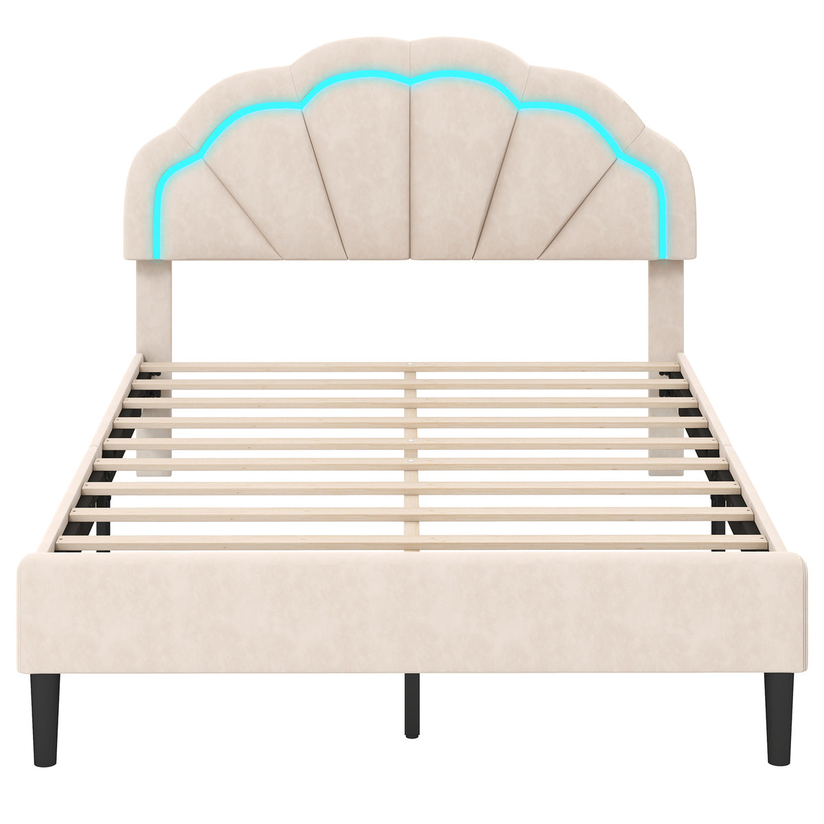 Upholstered LED Bed Frame with Adjustable Flower Headboard and Metal Support Feet-Trundle Bed Frame-DECOROLALA