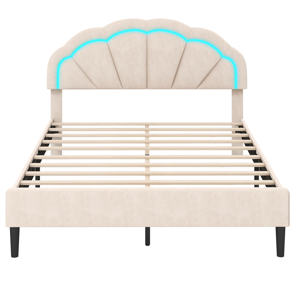 Upholstered LED Bed Frame with Adjustable Flower Headboard and Metal Support Feet-Trundle Bed Frame-DECOROLALA