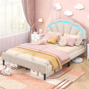 Upholstered LED Bed Frame with Adjustable Flower Headboard and Metal Support Feet-Trundle Bed Frame-DECOROLALA