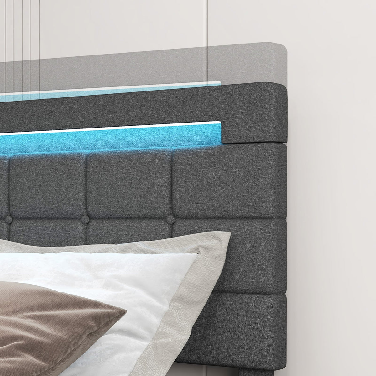 Upholstered LED Bed Frame with Headboard and 4 Drawers-Full Size-Simple Bed Frame-DECOROLALA