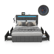 Upholstered LED Bed Frame with Headboard and 4 Drawers-Full Size-Simple Bed Frame-DECOROLALA