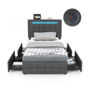 Upholstered LED Bed Frame with Headboard and 4 Drawers-Twin Size-Simple Bed Frame-DECOROLALA