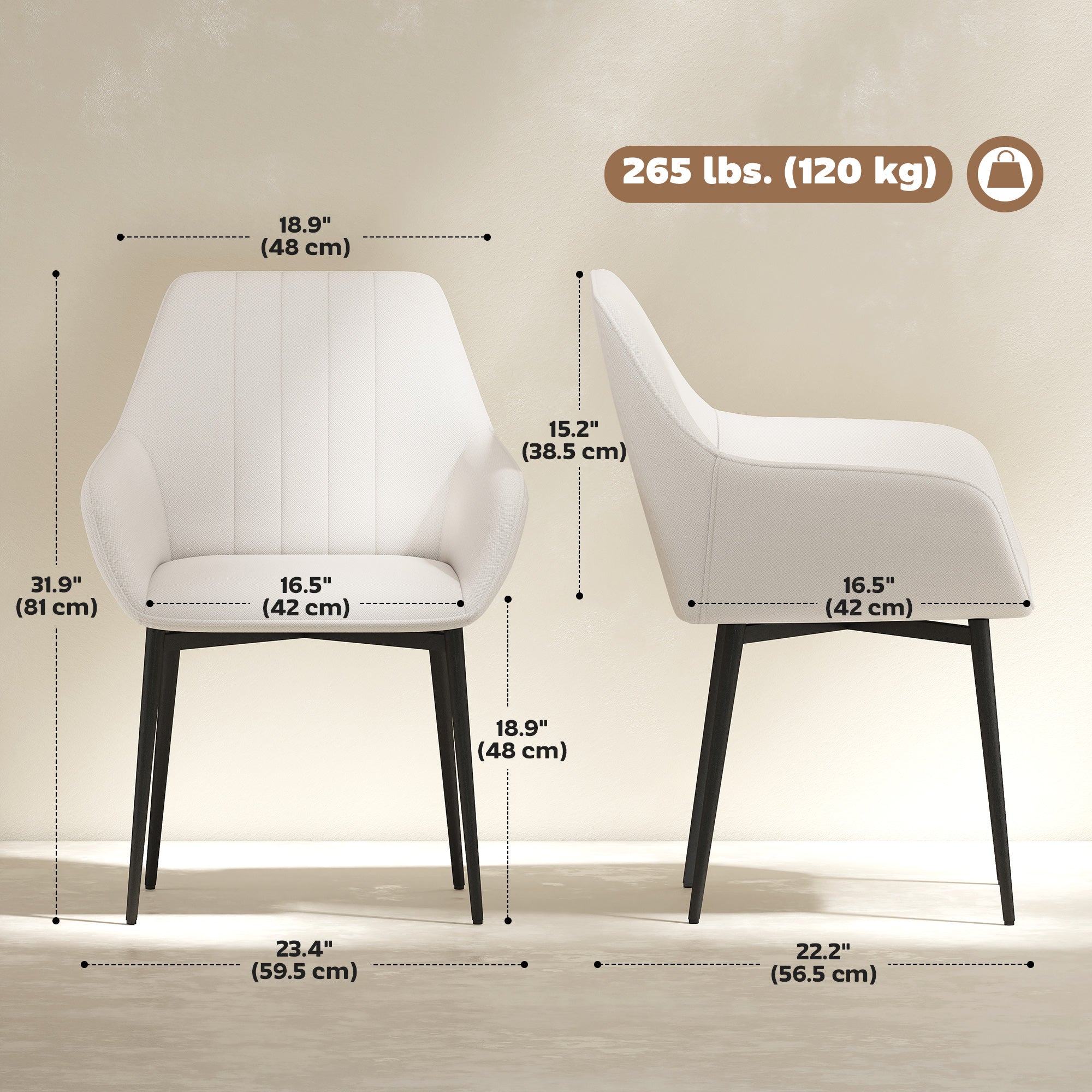 Upholstered Linen Dining Chairs Set, Beige, Metal Legs, 2-Pack-DECOROLALA