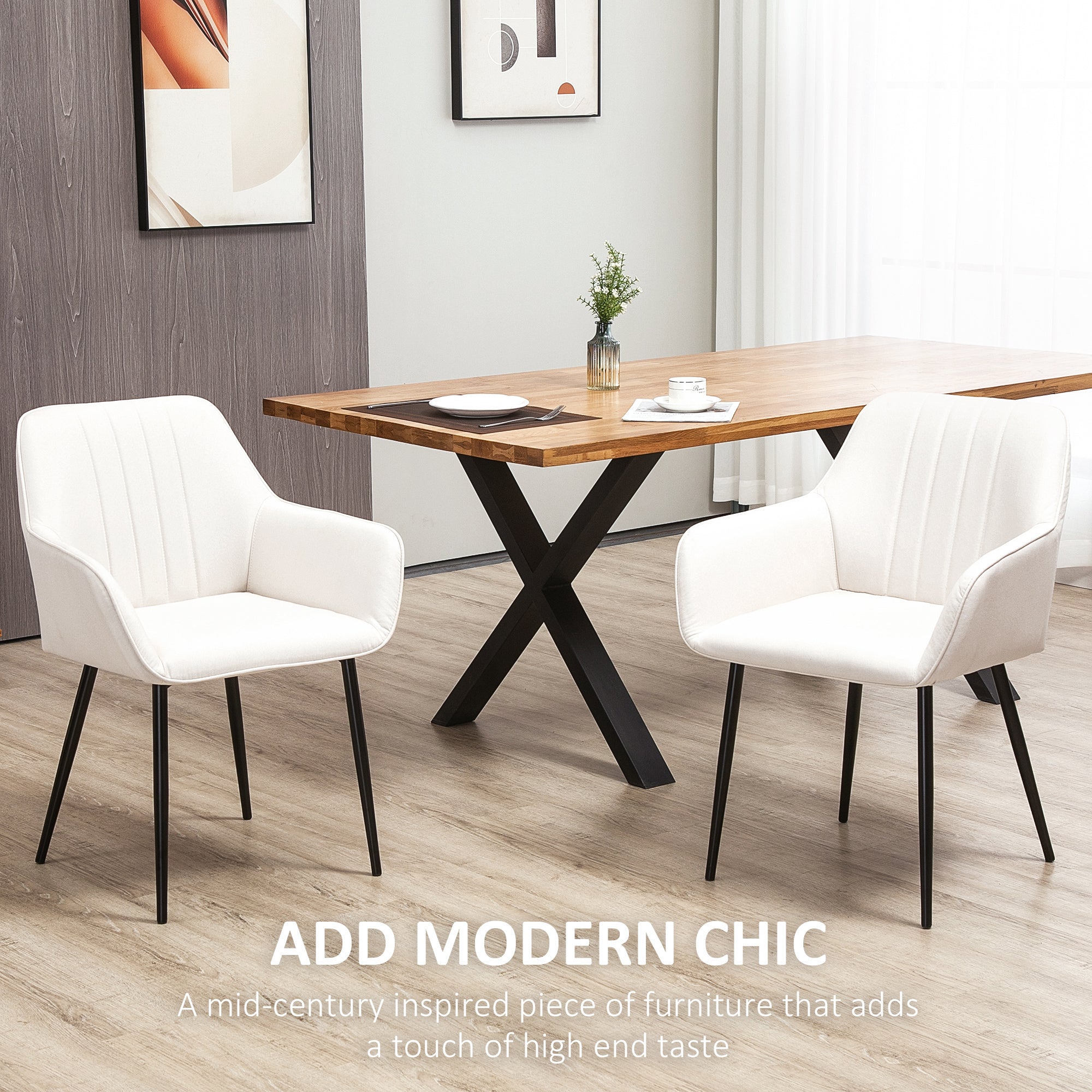 Upholstered Linen Dining Chairs Set, Beige, Metal Legs, 2-Pack-DECOROLALA