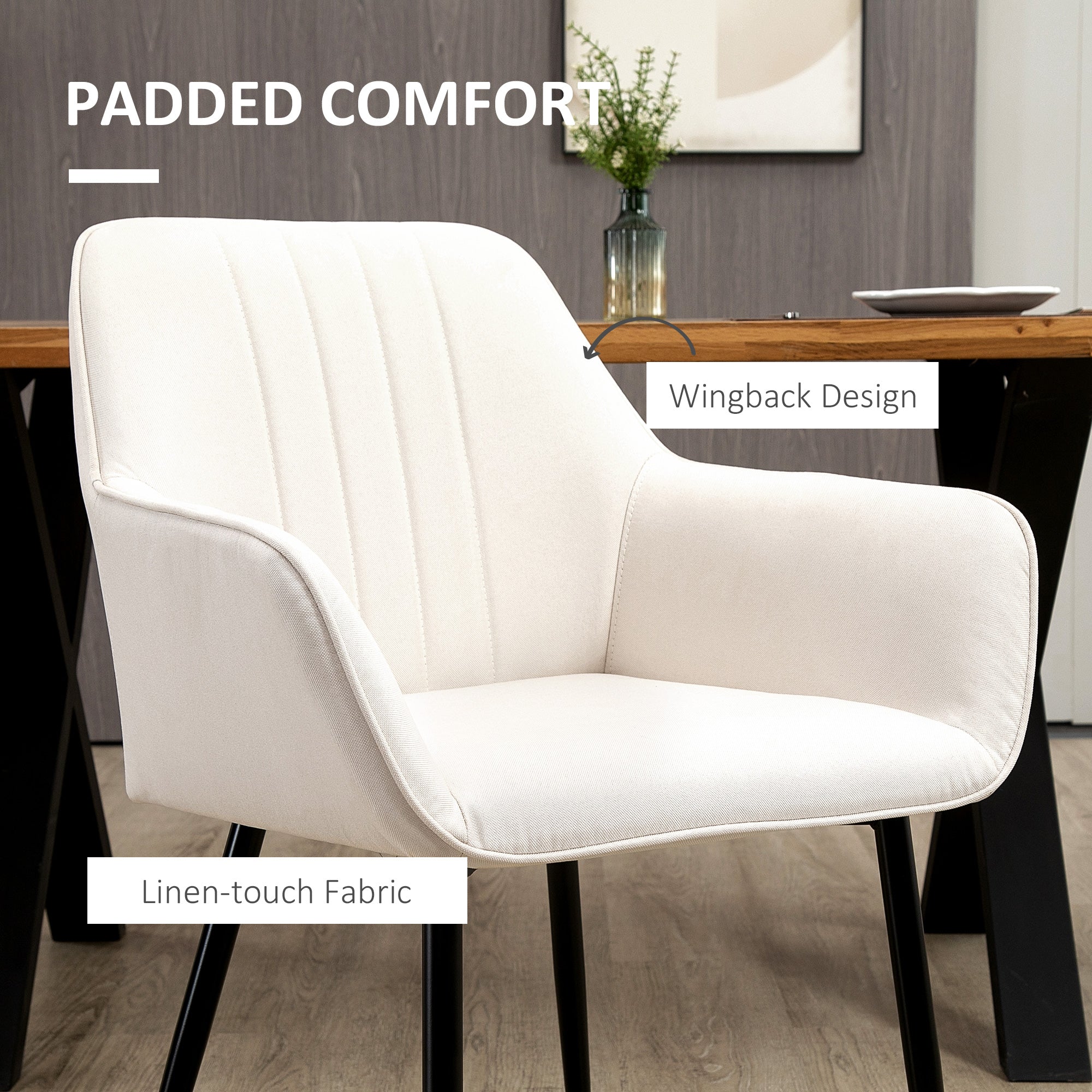 Upholstered Linen Dining Chairs Set, Beige, Metal Legs, 2-Pack-DECOROLALA