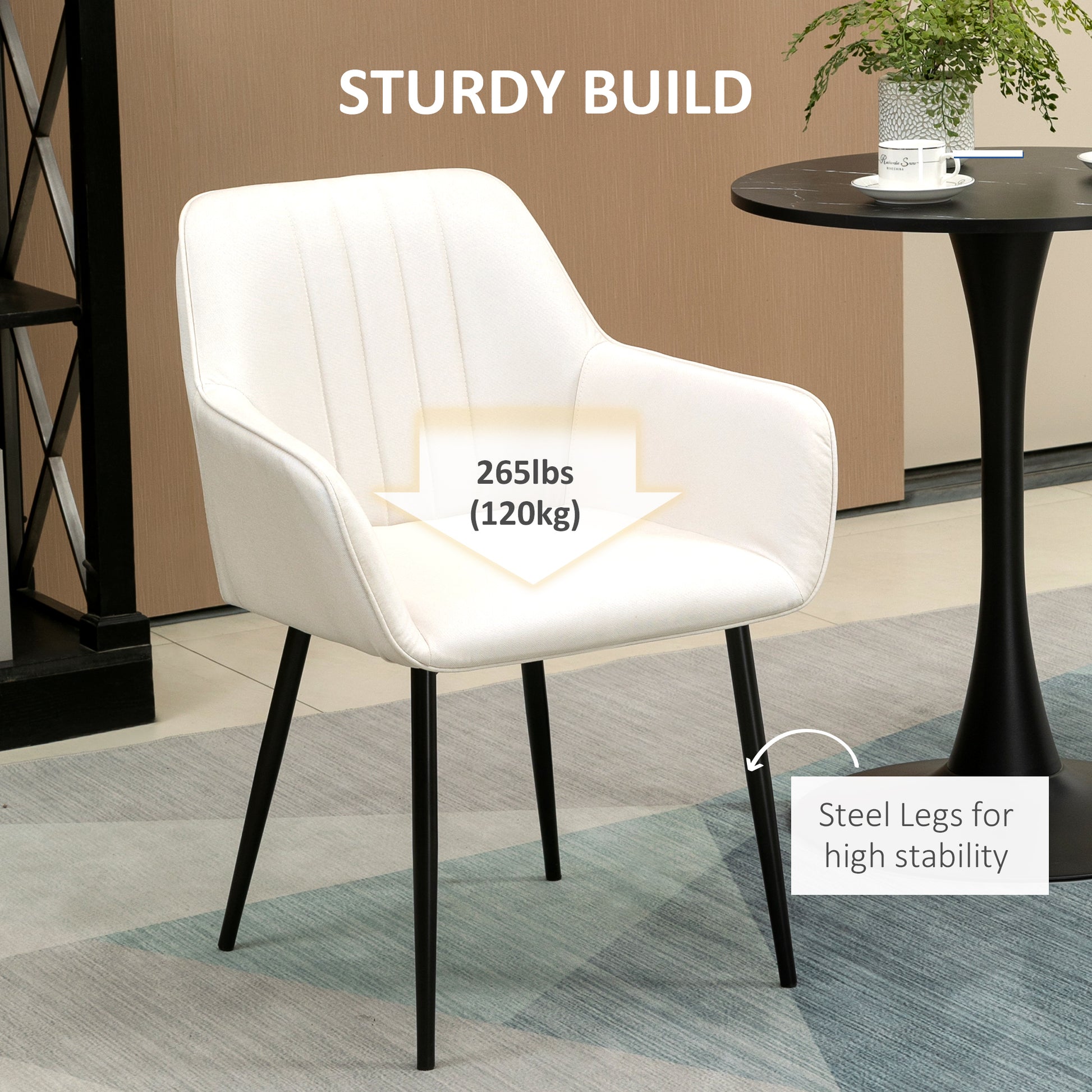Upholstered Linen Dining Chairs Set, Beige, Metal Legs, 2-Pack-DECOROLALA