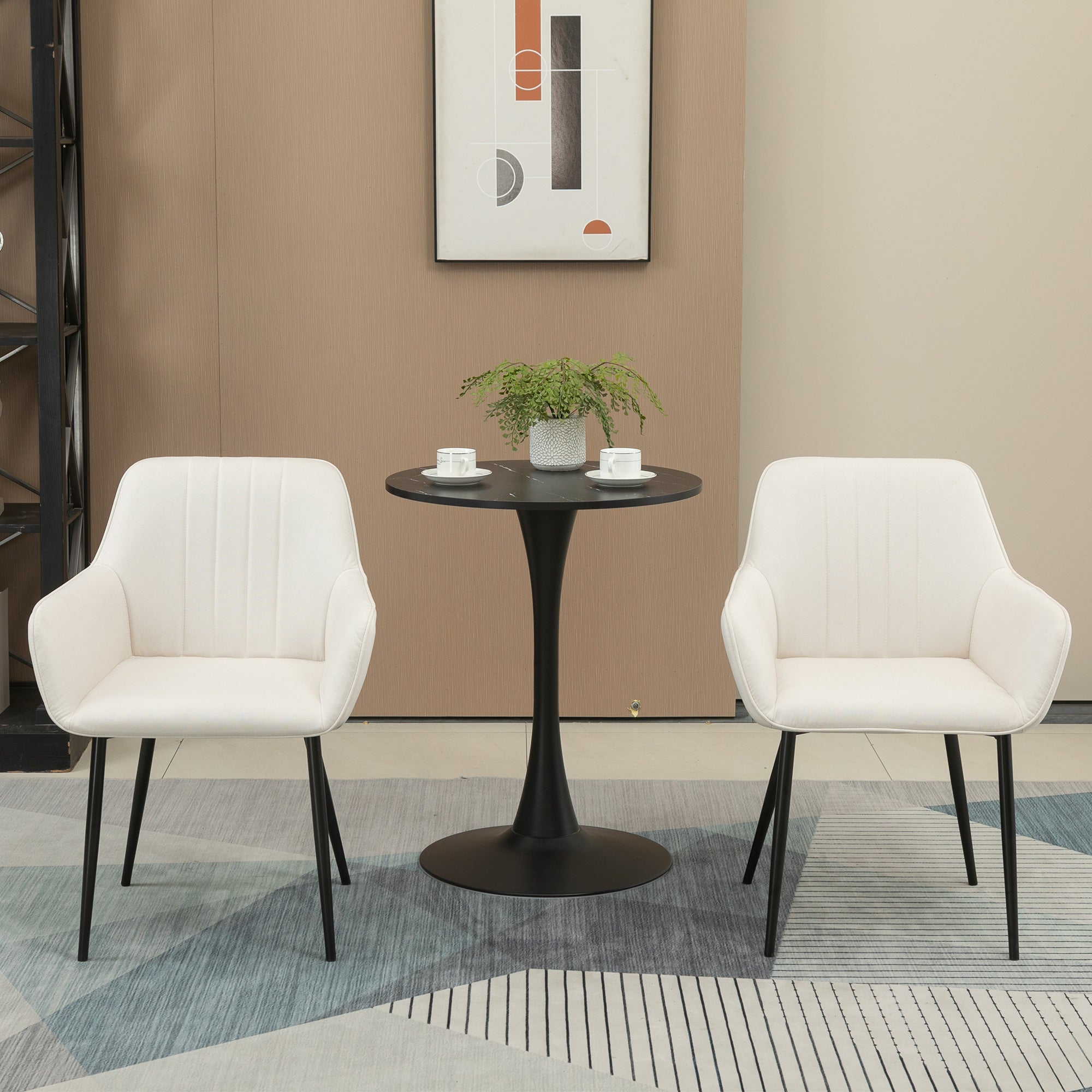 Upholstered Linen Dining Chairs Set, Beige, Metal Legs, 2-Pack-DECOROLALA
