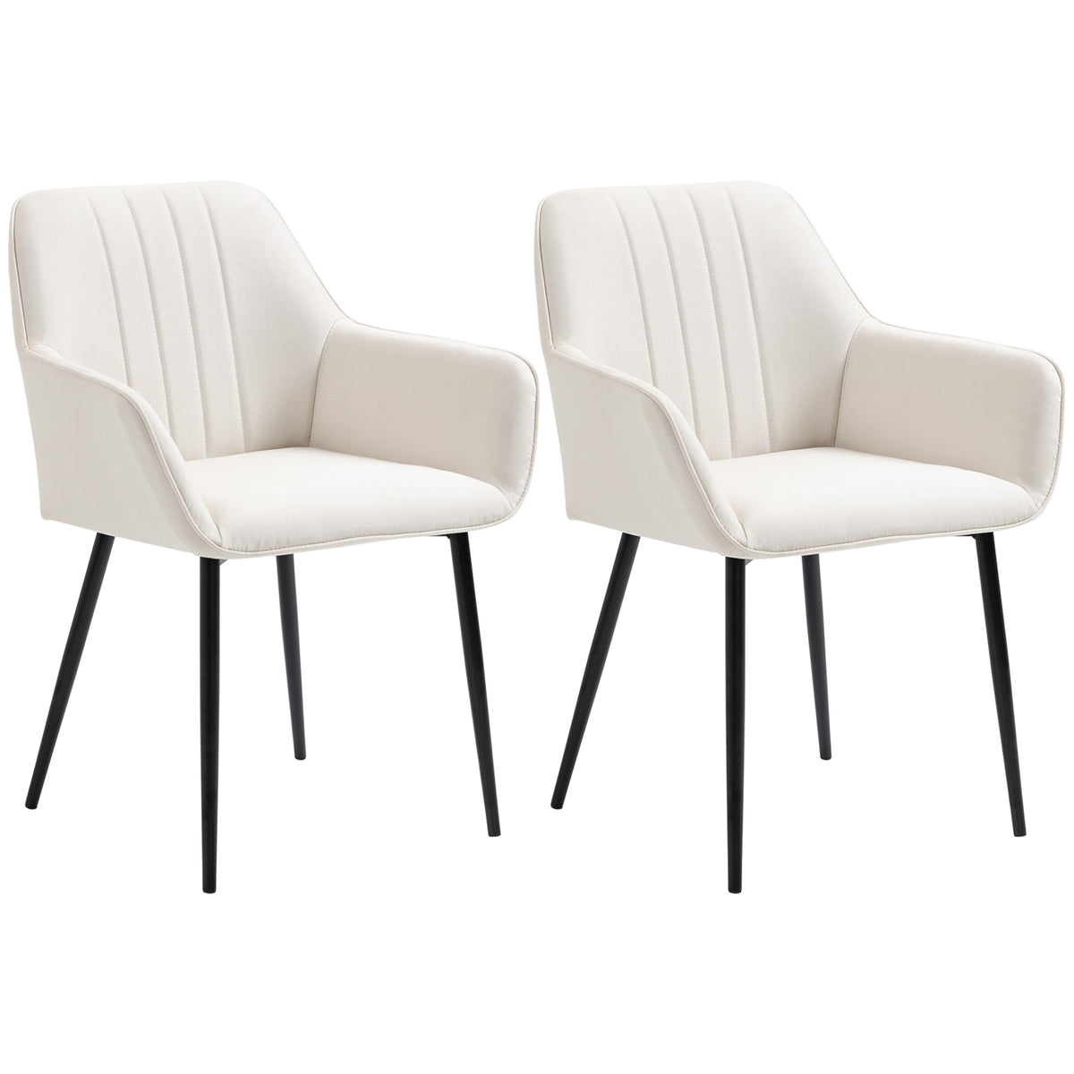 Upholstered Linen Dining Chairs Set, Beige, Metal Legs, 2-Pack-Dining Chairs-DECOROLALA