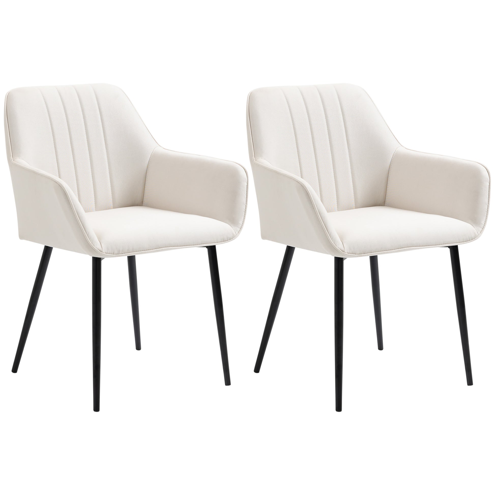 Upholstered Linen Dining Chairs Set, Beige, Metal Legs, 2-Pack-DECOROLALA