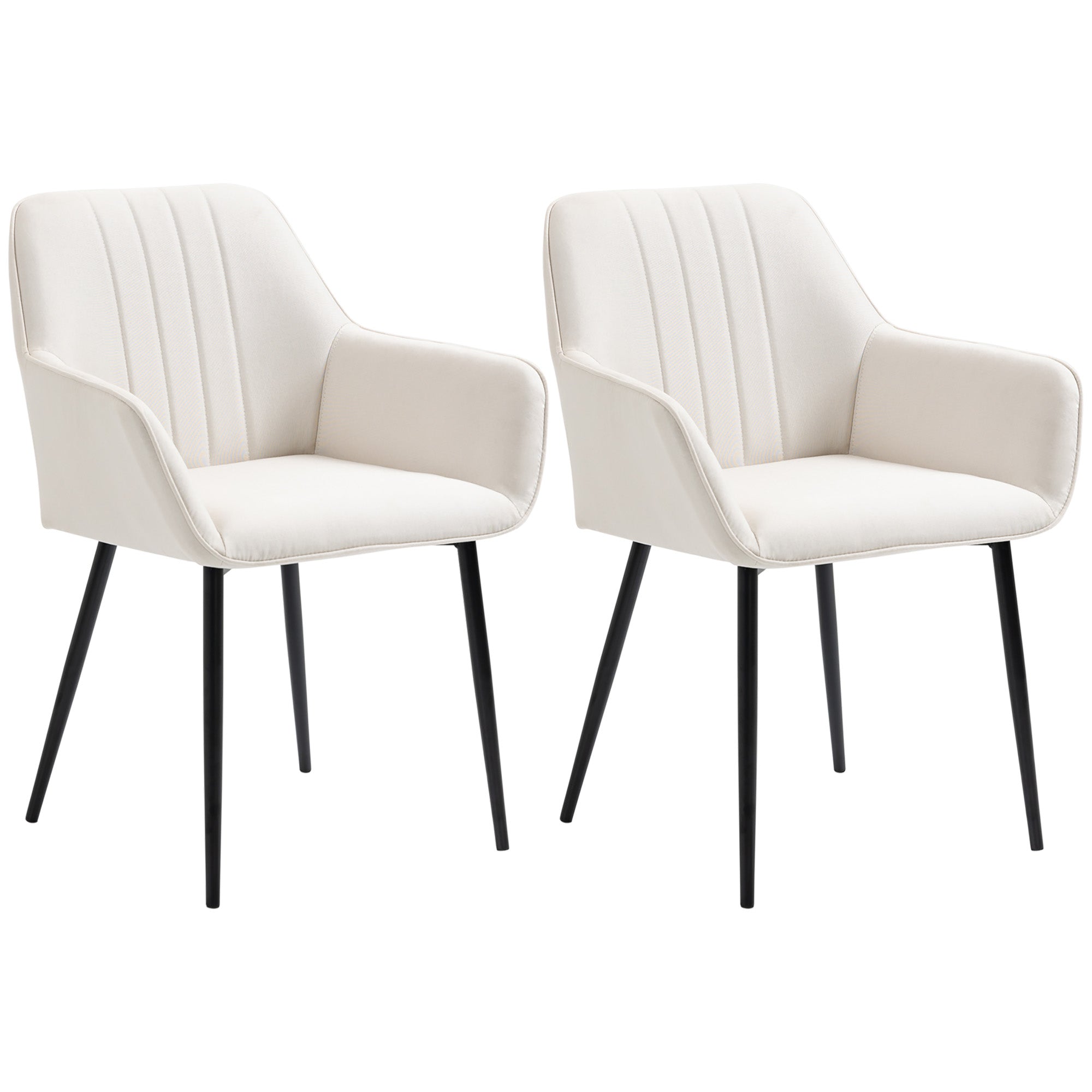 Upholstered Linen Dining Chairs Set, Beige, Metal Legs, 2-Pack-DECOROLALA