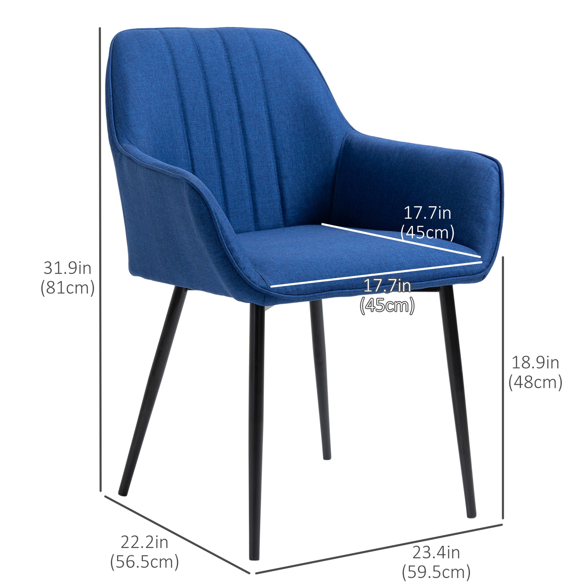 Upholstered Linen Dining Chairs Set of 2, Dark Blue Metal Legs-DECOROLALA
