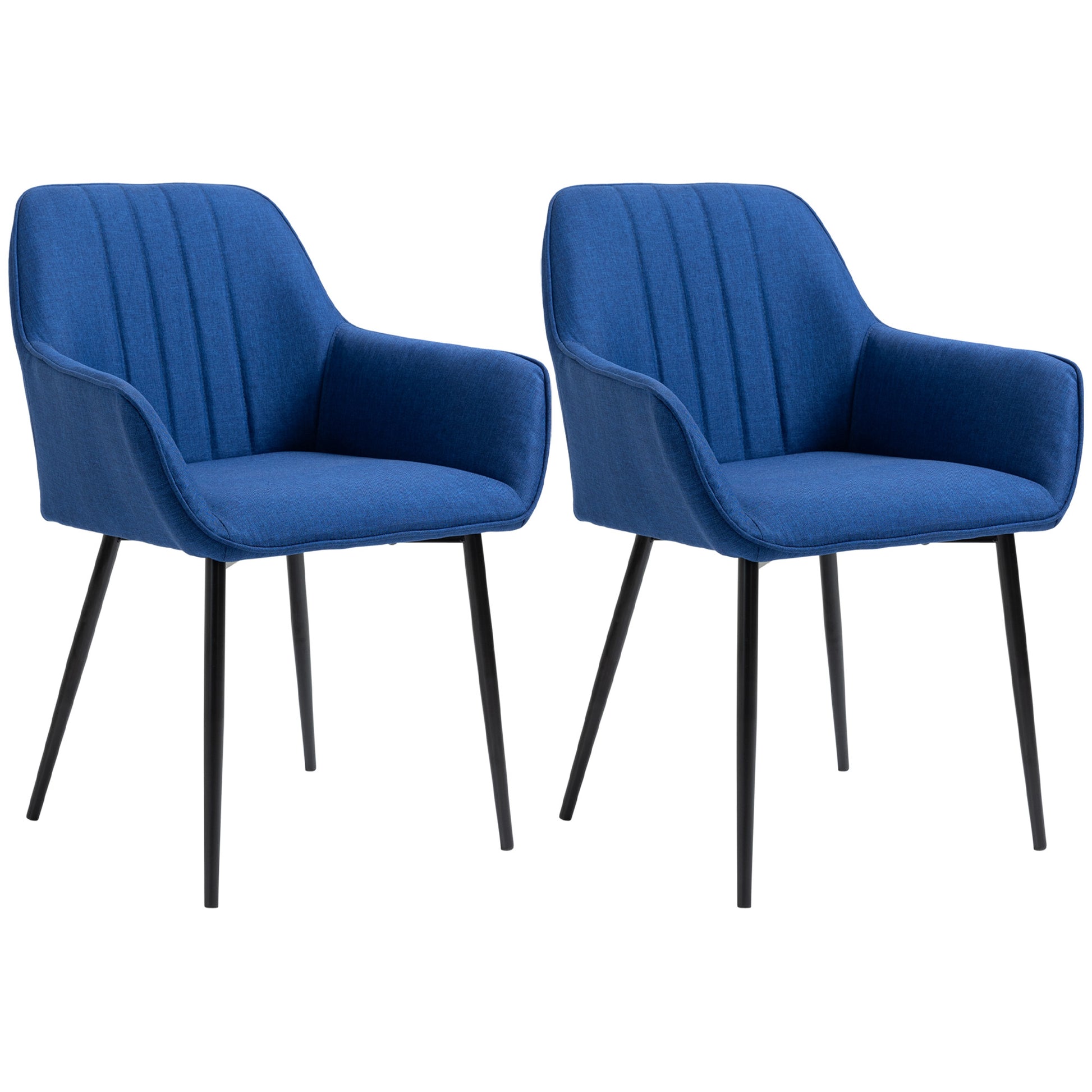Upholstered Linen Dining Chairs Set of 2, Dark Blue Metal Legs-DECOROLALA