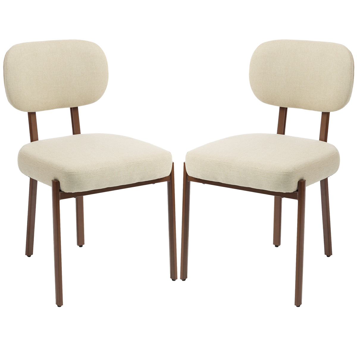 Upholstered Linen Fabric Kitchen Chairs, Modern Dining Chairs Set of 2 with Metal Legs, Beige-Dining Chairs-DECOROLALA