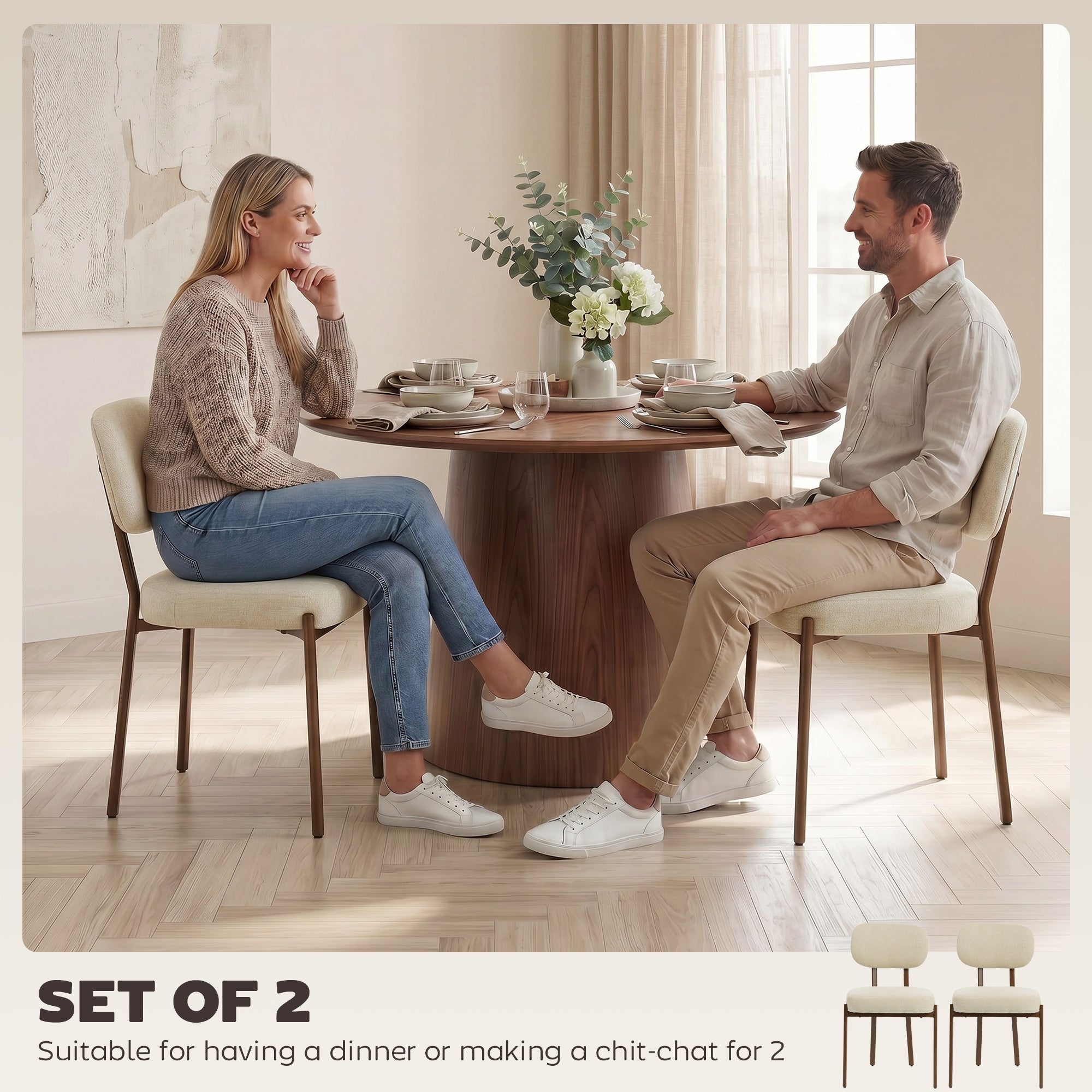 Upholstered Linen Fabric Kitchen Chairs, Modern Dining Chairs Set of 2 with Metal Legs, Beige-Home Furnishings > Kitchen & Dining Furniture > Dining Chairs-DECOROLALA