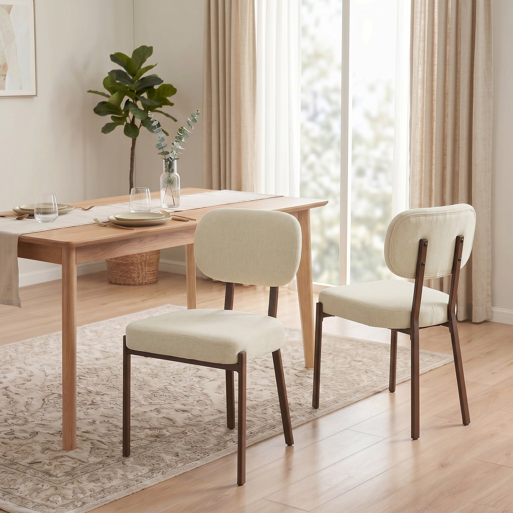 Upholstered Linen Fabric Kitchen Chairs, Modern Dining Chairs Set of 2 with Metal Legs, Beige-Home Furnishings > Kitchen & Dining Furniture > Dining Chairs-DECOROLALA