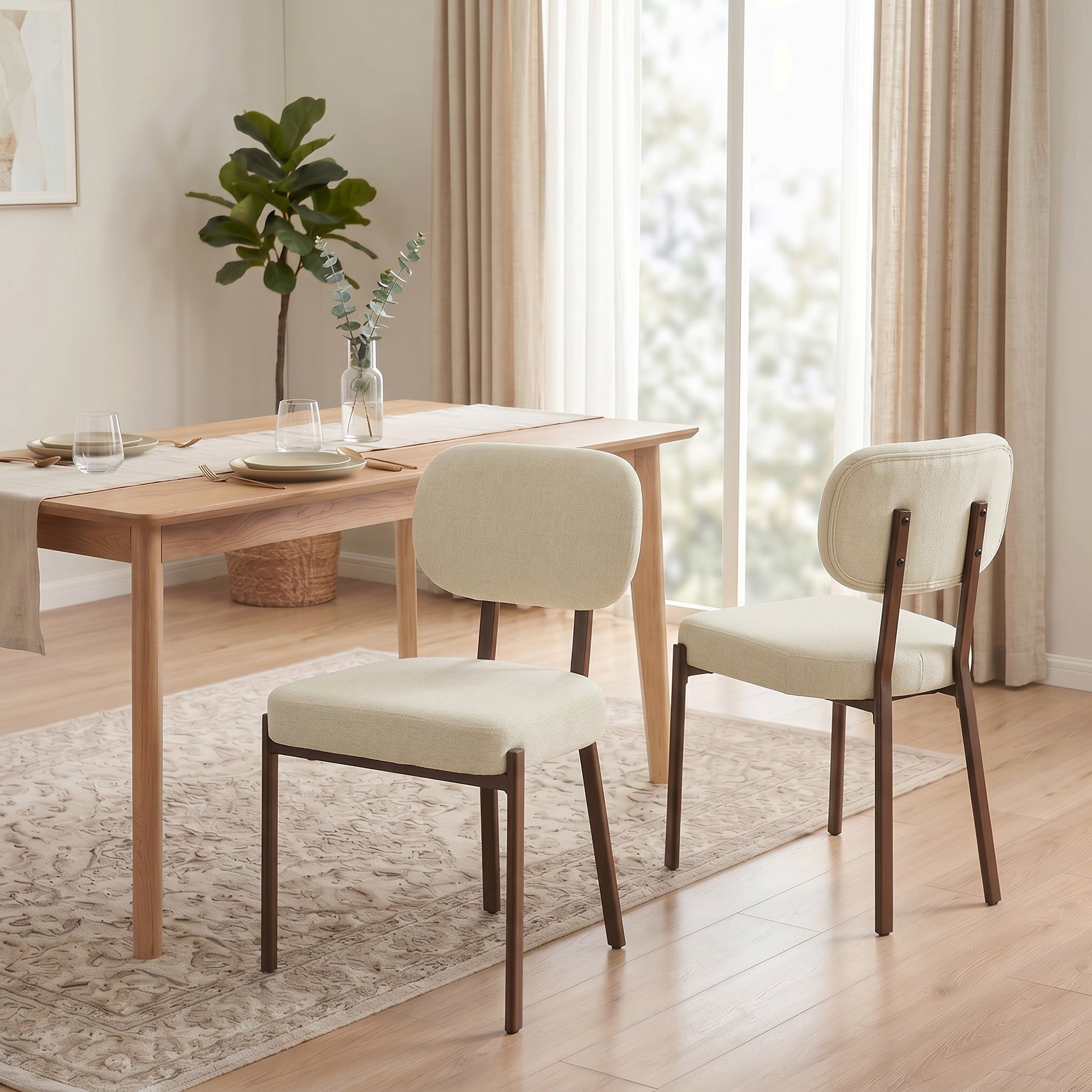 Upholstered Linen Fabric Kitchen Chairs, Modern Dining Chairs Set of 2 with Metal Legs, Beige-Home Furnishings > Kitchen & Dining Furniture > Dining Chairs-DECOROLALA