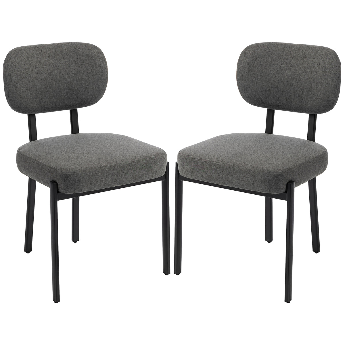 Upholstered Linen Fabric Kitchen Chairs, Modern Dining Chairs Set of 2 with Metal Legs, Grey-Dining Chairs-DECOROLALA